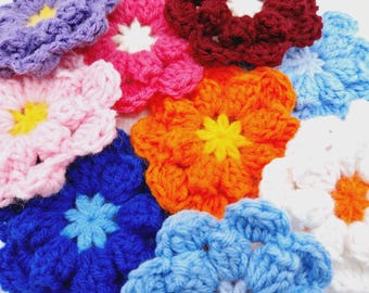 Crochet 3D Spring Flowers | Large 3.5 inch Handmade Summer Floral Applique | Decorative - Many Colors