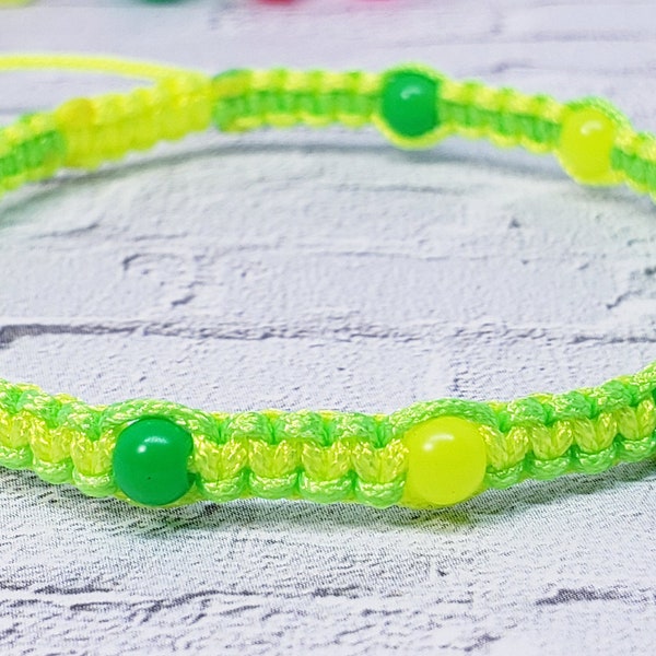 NEW Neon Colors with Neon Beads | Lucky String Macrame Friendship Bracelet | Good Luck | Adjustable - Fits Most | Fun and Nostalgic