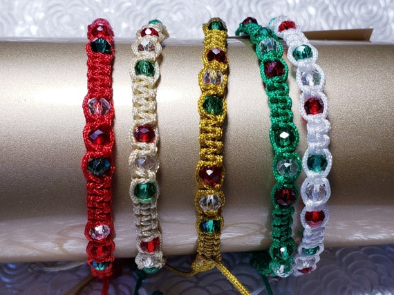 Merry Christmas Holiday Friendship Bracelets 4mm Faceted Glass Beads Knotted Holiday Theme Bracelets Adjustable Fits Most Etsy Canada