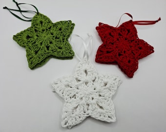 Crochet Christmas Star Ornaments | Set of 6 Cotton Yarn Holiday Decor