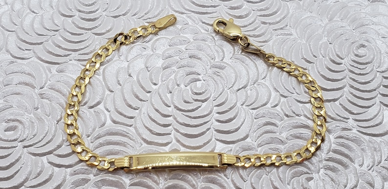 10K Gold Baby ID Bracelet Square Plate FREE Hand Engraving Available Smooth Protective Jewelry