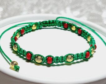 Christmas - Holiday Friendship Bracelets | Candy Cane - Gingerbread - Christmas Tree | Knotted Holiday Theme Bracelets with Glass Seed Beads