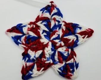 USA Patriotic Crochet Christmas Star Ornament  | Red White and Blue Holiday Tree Ornament | Set of 6