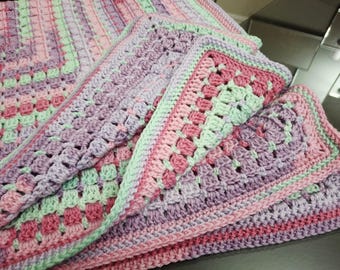 Crochet Baby Blanket | Pastel Lacey Granny Square, Simple Border (33x33 inch)