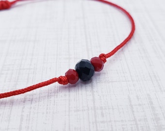 Minimalist - 2 Bead Colors -  Red String Good Luck Bracelet - Azabache "Style" - Adjustable - Fits Most