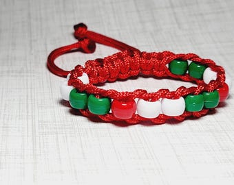 Christmas Pony Bead Bracelet - Woven 3mm Paracord, Adjustable