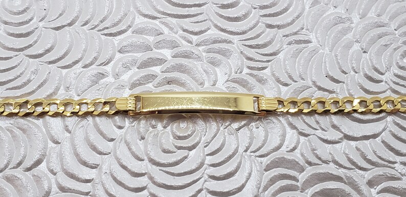 10K Gold Baby ID Bracelet Square Plate FREE Hand Engraving Available Smooth Protective Jewelry