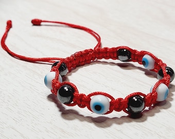 Pulsera de la amistad tejida con hilo rojo de la suerte - Protección contra el mal de ojo - Hematita / Unisex - Mujer - Hombre / Ajustable