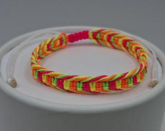 Neon Multicolor Friendship Bracelet | 4 Color Woven Accessory | 80's Nostalgia Adjustable Fit * Waterproof
