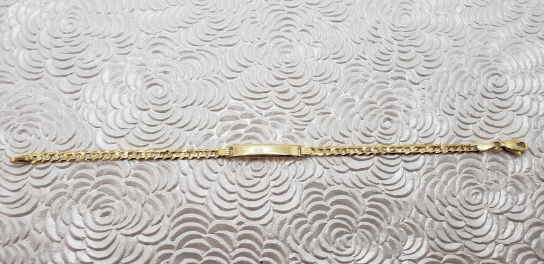 10K Gold Baby ID Bracelet Square Plate FREE Hand Engraving Available Smooth Protective Jewelry