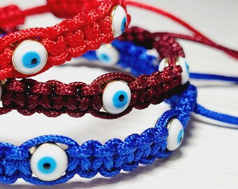 Evil Eye Friendship Bracelet | 6mm Glass Eye Bead | 2mm String | Woven Square Knot | Good Luck | Adjustable | Variety of Colors