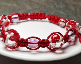 Christmas Santa Hat Glass Beads  Holiday Friendship Bracelet | Woven Macrame Bracelet - Adjustable