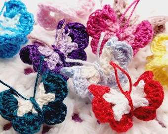 Handmade Cotton Crochet Butterfly – Tiny Ornament, Applique Decor