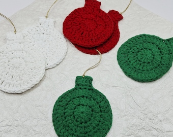 Crochet Christmas Ornament | Holiday Bulb-Ball Shape | Cotton Yarn - Various Colors | Set of 6