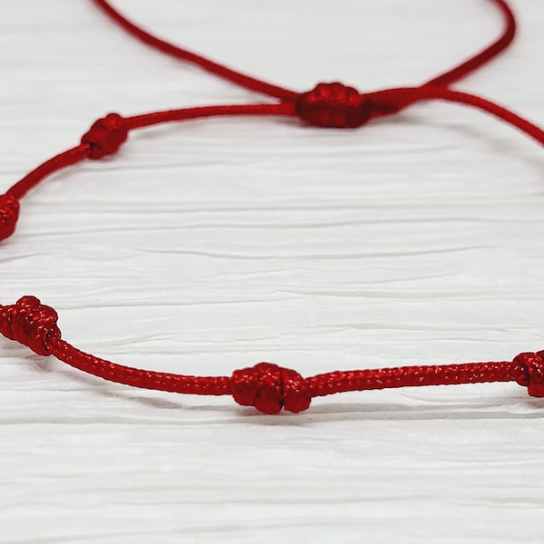 Seven 7 Knot Protective Bracelet | Red Amulet | Evil Eye Protective- Adjustable | Additional Colors Available