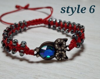 Jeweled Owl Charm | Antique Metal | Woven Macrame Friendship Bracelet | Many Styles - Adjustable