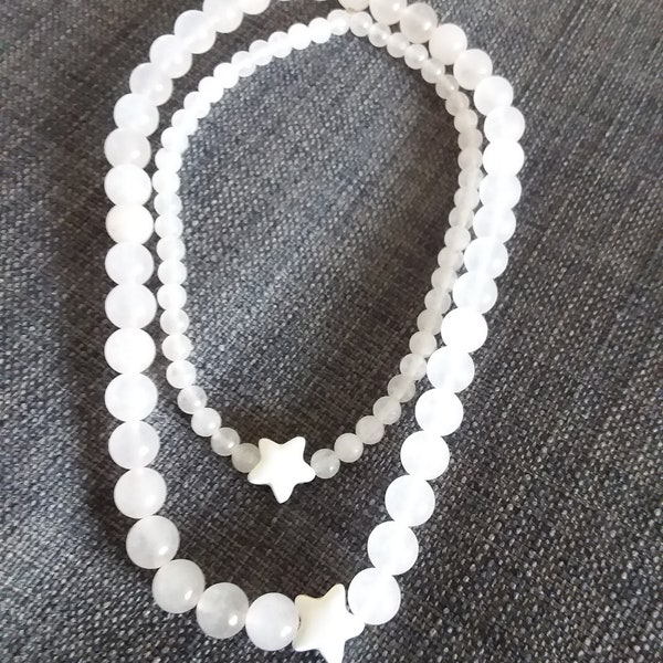 Collier duo Mère/fille en quartz rose