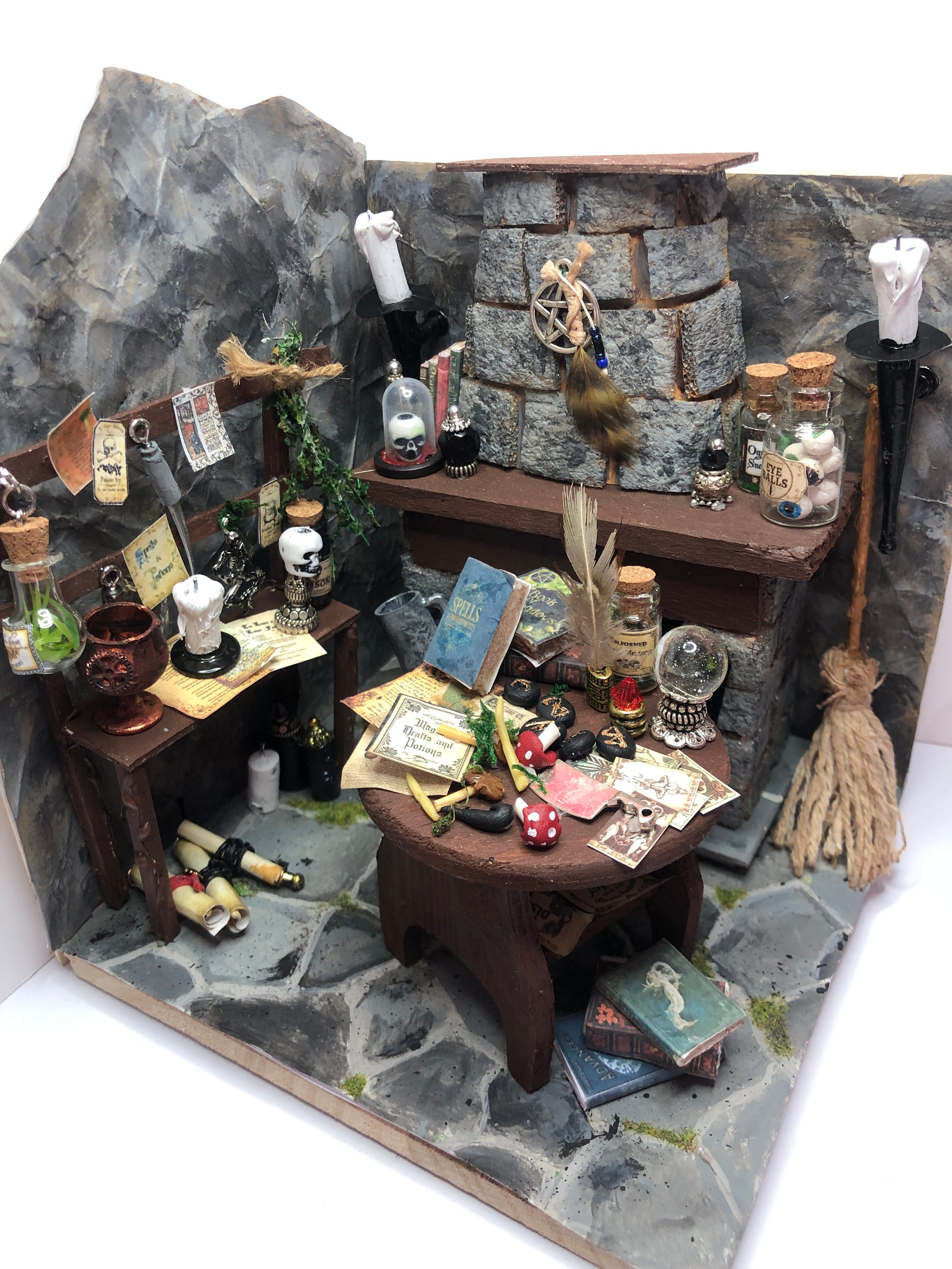 Witch's Cave Miniature Diorama Book End - Made to Order