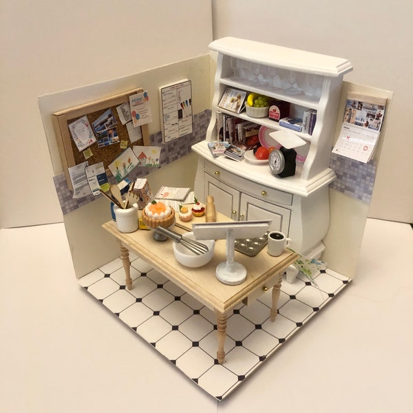 Miniature Handmade Baking Kitchen Diorama Book End