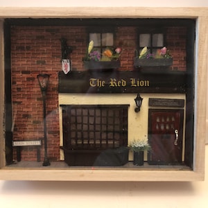 Custom Miniature Pub/House Scene Diorama in Glass Frame with Lights