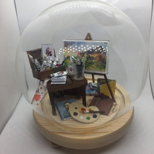 Miniature Artists Diorama under Glass Dome