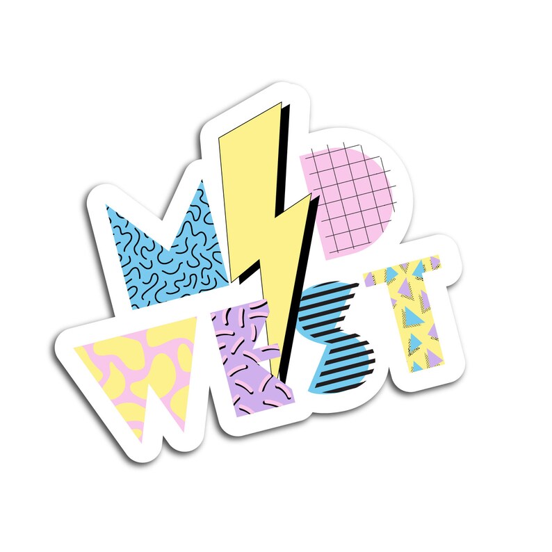 Midwest 90s Pattern Lightening Bolt Sticker; Local Love Vinyl Sticker ...