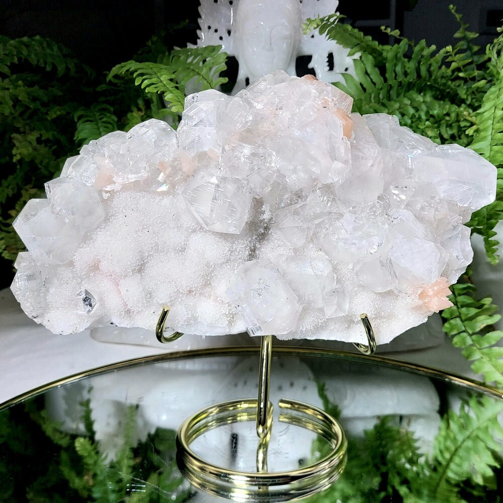 Apophyllite Stilbite Cluster with Stand
