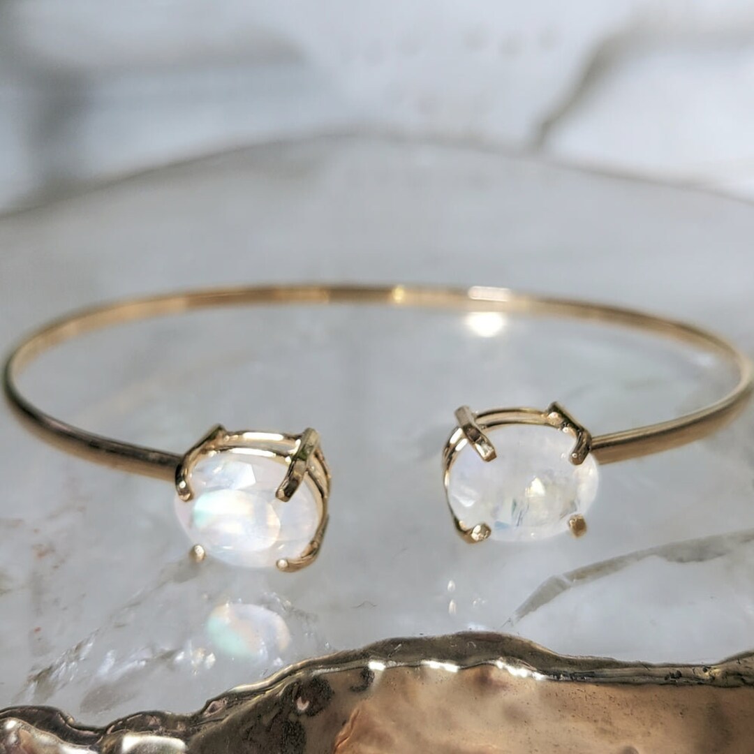 Twin Bracelet Rainbow Moonstone Faceted Gold - Etsy