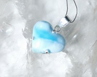 Collier pendentif Larimar coeur argent de haute qualité AAA