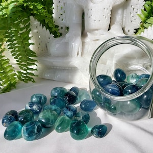 Blue and green fluorite tumbled stones