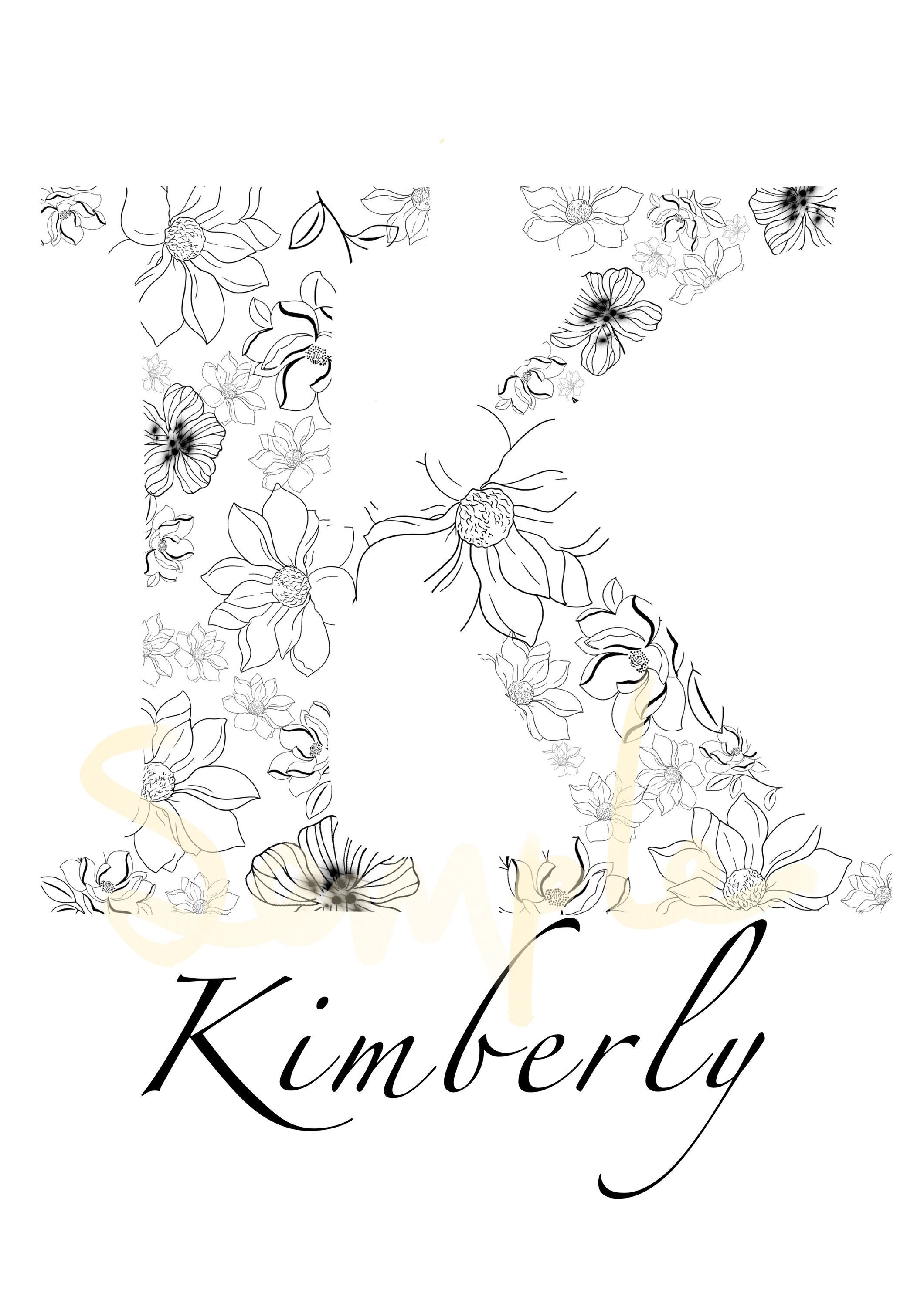 Flower letter name print nursery gift newborn baby room | Etsy
