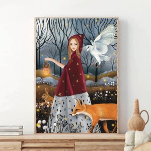 A2 A3 Large Forest Fantasy art print poster | Enchanted art print | Woodlands art | Fox art print | Animals | Hare | Nature art print