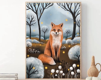 A2 A3 A4 A5 Fox art print | Fantasy Art poster | Enchanted forest art | Woodlands poster | Whimsical art - Nursery art - Dreamy Wall art