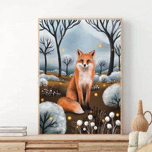 Impresión artística de zorro A2 A3 A4 A5 / Póster de arte fantástico / Arte de bosque encantado / Póster de bosques / Arte caprichoso - Arte infantil - Arte mural de ensueño