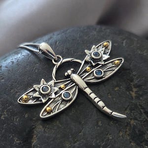 925 Sterling Silver Dragonfly Pendant - 18k Moonstone jewelry - Gift for her - Spiritual pendant - Designer Dainty Dragonfly necklace