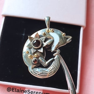 Sleeping Fox Pendant - Natural Garnet jewelry - Sleeping Fox - Fox necklace - Women&#39;s gift - Woodland animal pendant - Forest animal - 14k