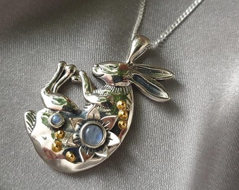 925 Sterling Silver Bunny Pendant - Natural Moonstone jewelry - Gift for her -  Cute Hare pendant - birthstone pendant - Moonstone necklace