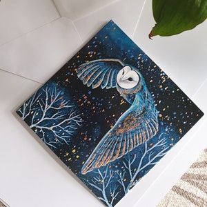 Magic night Moon Owl Square Greeting Card - Blank Greeting card - Any occasion card 14.8cm x 14.8cm