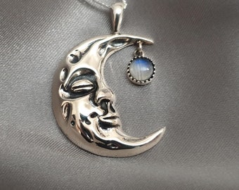 925 Sterling Silver Moon Crescent Pendant - Natural Moonstone jewelry - Gift for her - Celestial necklace - Celestial jewelry - Birthstone