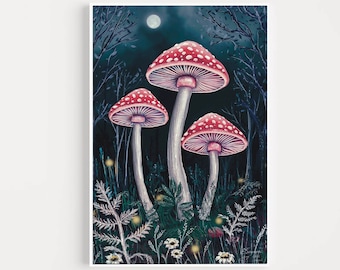 A4 Mushroom Print, Botanical Floral art, Mushroom Print, Kitchen Decor, Preppy room decor, Disney art print, Spiritual wall art print