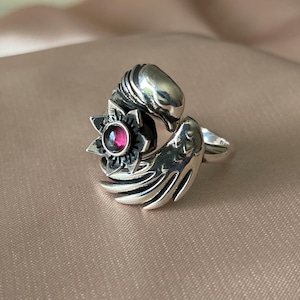925 Sterling Silver Sleeping Phoenix Pendant - Garnet necklace - Phonix - Silver garnet pendant - gift for her - by SERENUM image 2