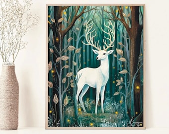 A3 A4 A5 Deer in the Forest art print - Cute Deer art print - Deer wall art - Poster - Woodland art - Deer animal print