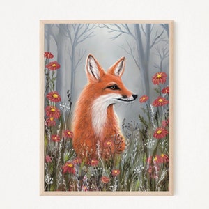 A4 A5 Fox art print | Fantasy Art poster | Enchanted forest art | Woodlands poster | Whimsical art - Nursery art - Wall art | Cute fox art