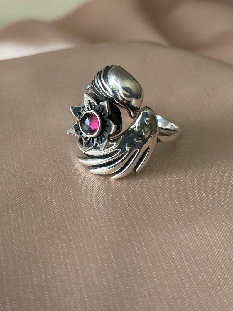 925 Sterling Silver Sleeping Phoenix Pendant - Garnet necklace - Phonix - Silver garnet pendant - gift for her - by SERENUM image 2