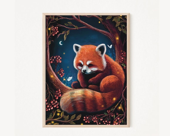 A4 A5 Red panda Art Print - Red panda wall art  Cute Panda art Red panda poster - Gift for her - Cute animal print - Nursery Panda art print