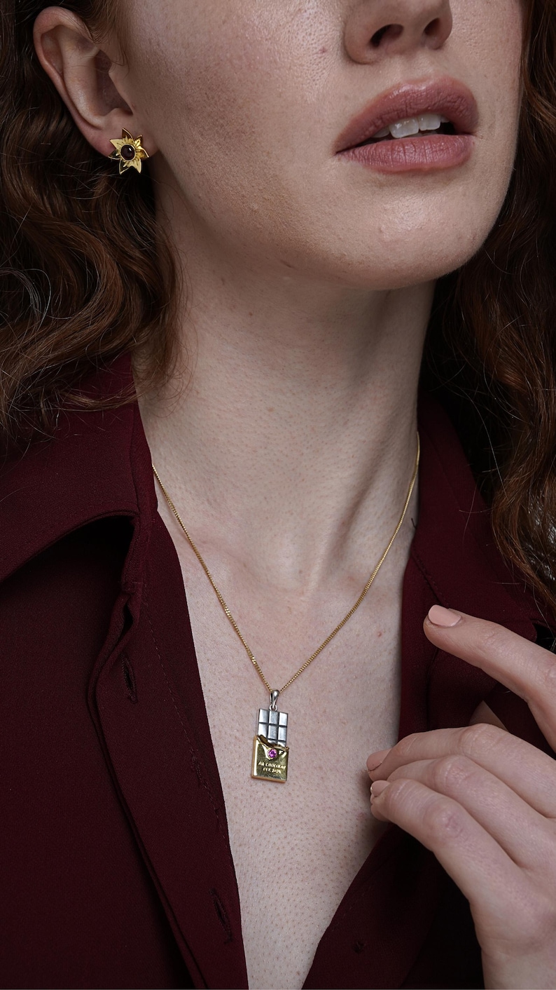 Chokladbarhänge i 18k guld sterlingsilver med rubin bild 4