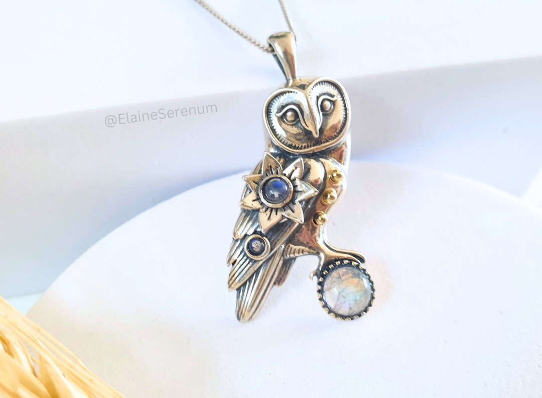 925 Sterling Silver Owl Pendant - Natural Moonstone Jewelry - Gift for ...