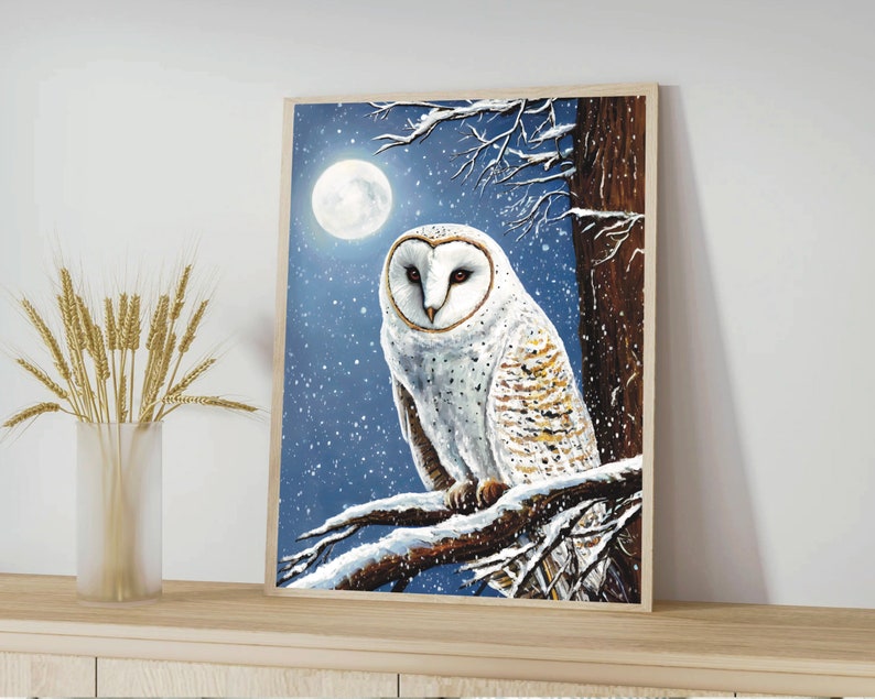 A4 Vinteruggla konsttryck - Barnrumsdekor - Barnrumskonst - Magisk Nattugla konsttryck - Disney konst - Harry Potter konsttryck - Tornugla konst bild 2