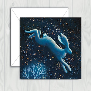 Carte de voeux carrée lièvre de minuit magique - Carte de voeux vierge - Carte pour toutes les occasions 14,8 cm x 14,8 cm - Carte d'anniversaire - Carte animalier