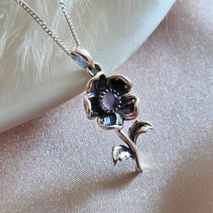 925 Sterling Silver Flower Amethyst Pendant - Flower amethyst charm - Silver floral jewelry - Designer jewelry - Birthstone jewelry image 2